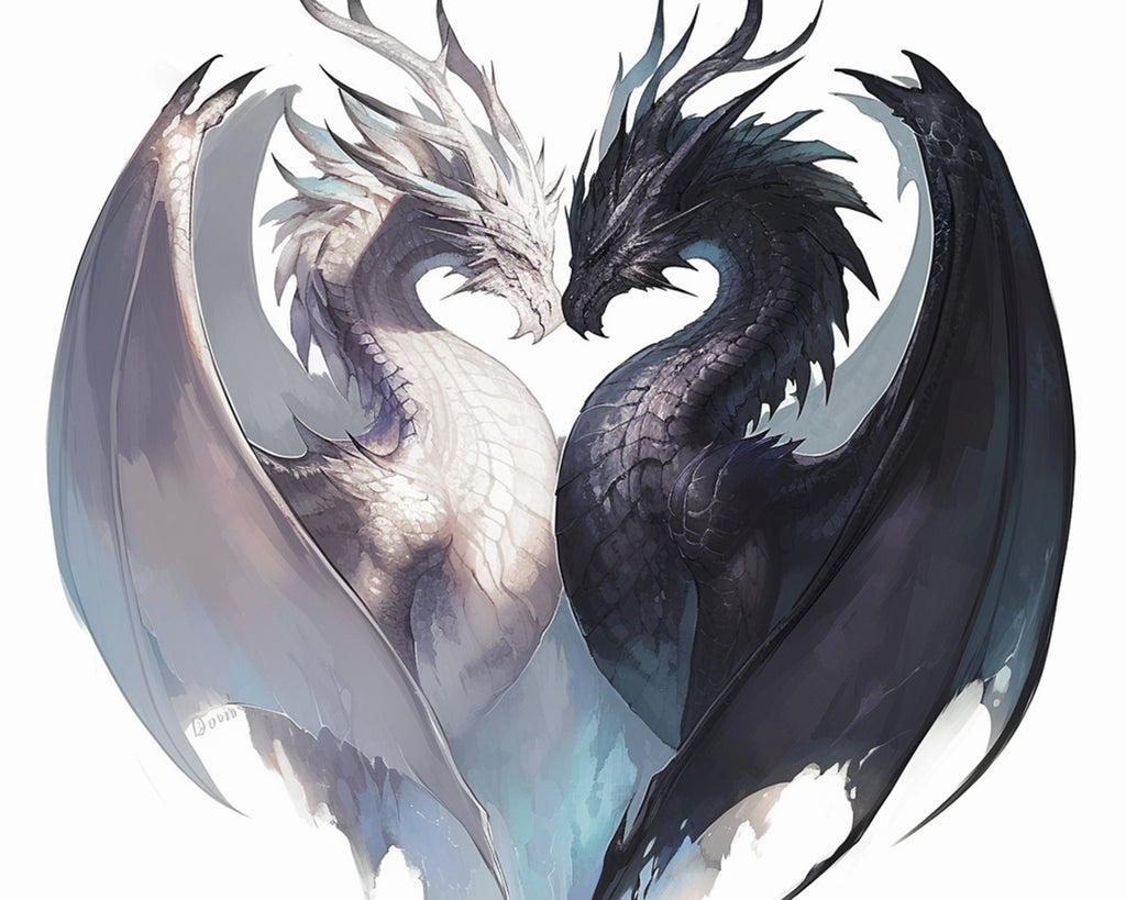 Black and White Dragons Paint by Numbers