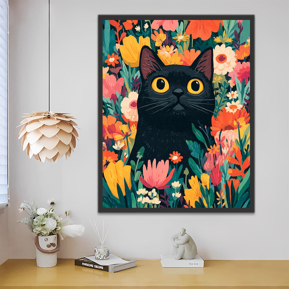 Black Cat among Flowers Paint by Numbers