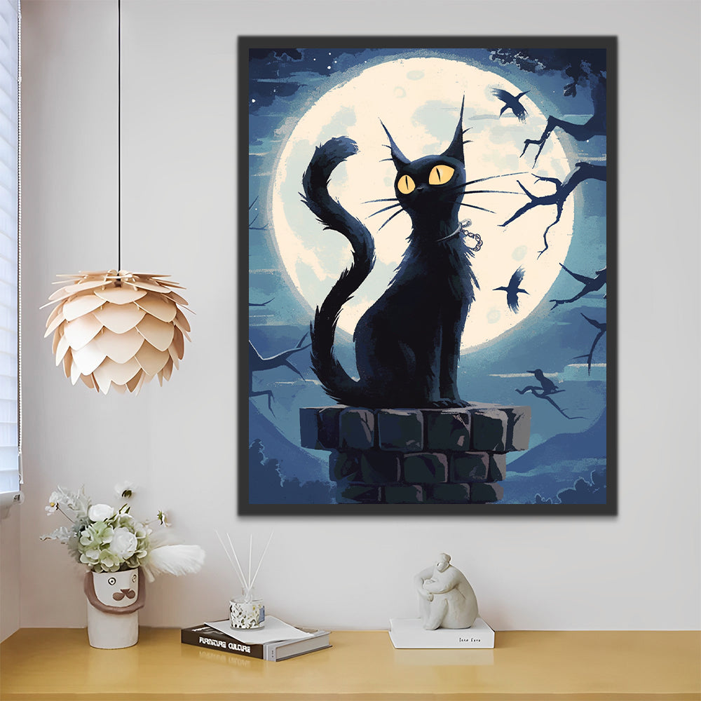 Black Cat and Moon Paint by Numbers