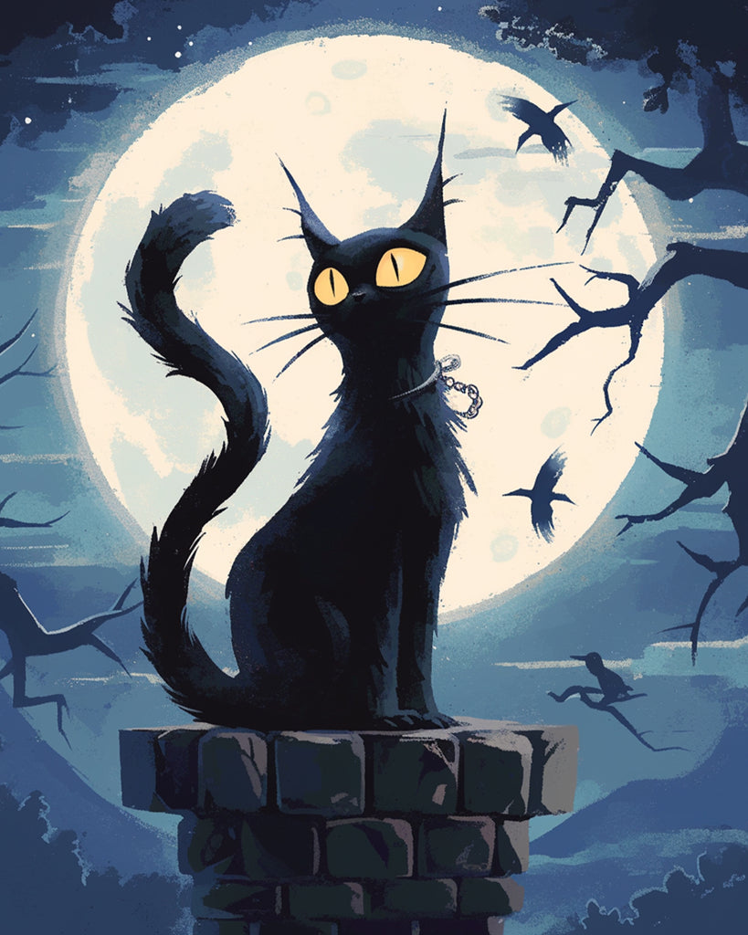 Black Cat and Moon Paint by Numbers