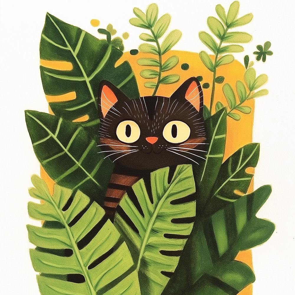 Black Cat Hiding Among Green Leaves Paint by Numbers