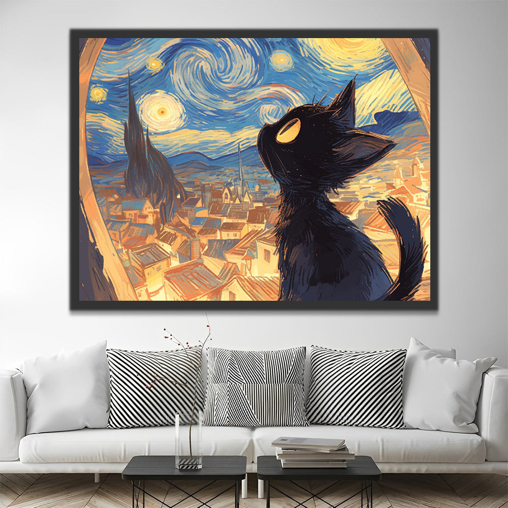 Black Cat Looking up at the Stars Paint by Numbers