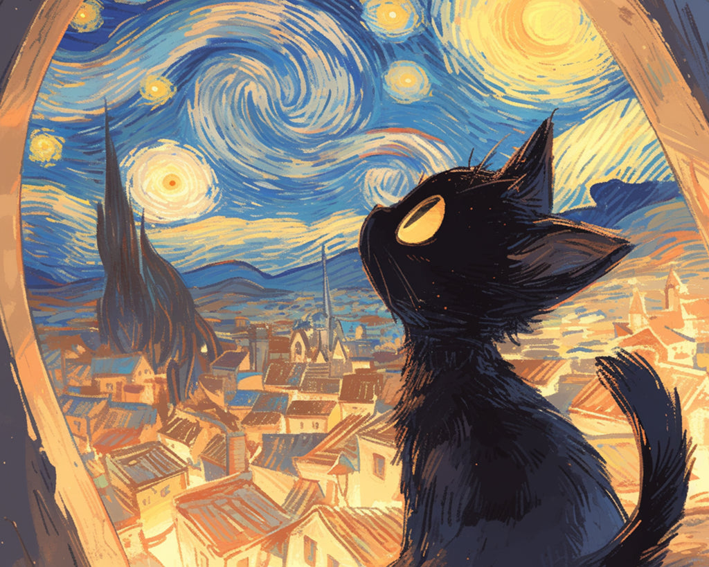 Black Cat Looking up at the Stars Paint by Numbers