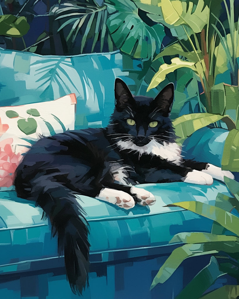 Black Cat Lying on the Sofa Paint by Numbers