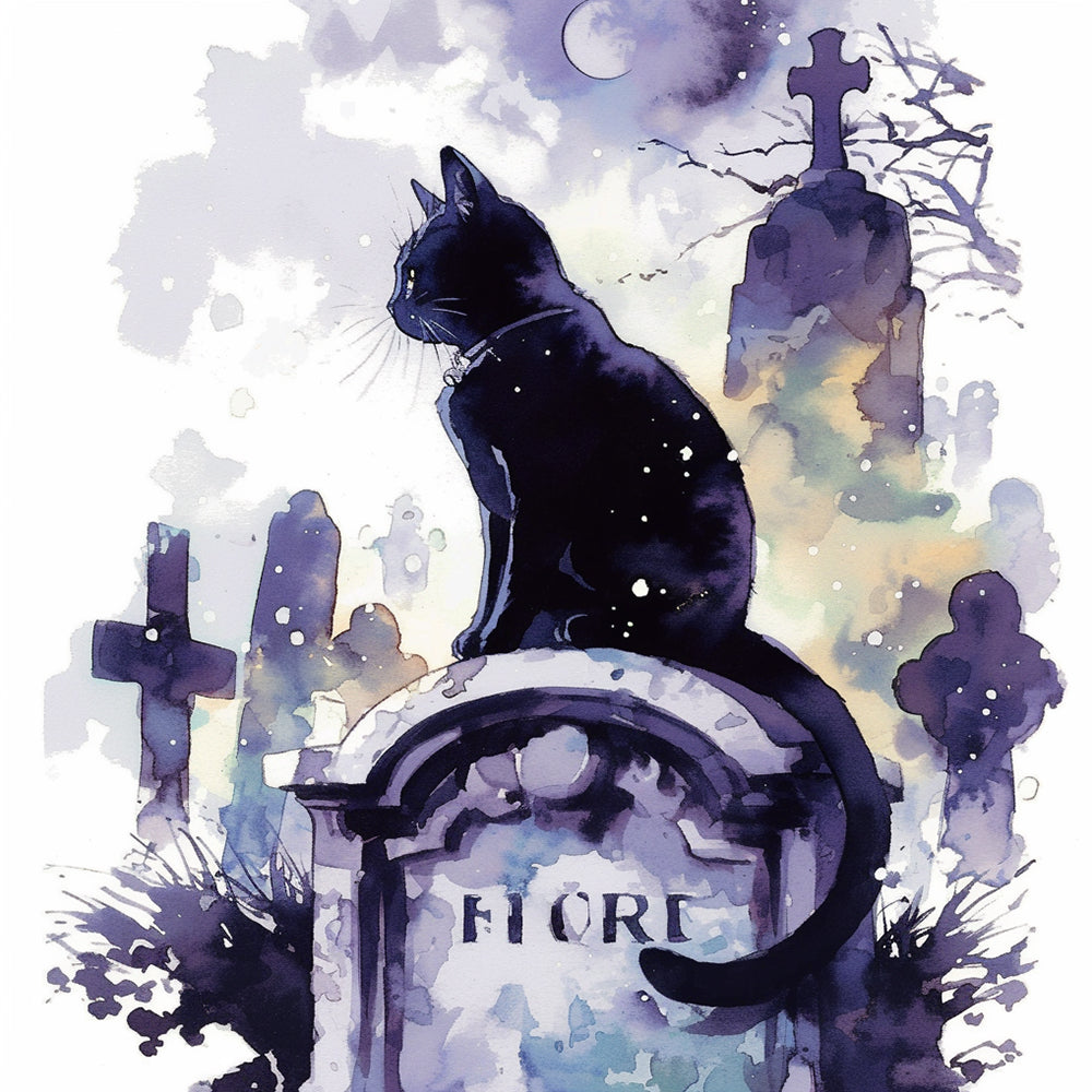 Black Cat on Tombstone Paint by Numbers