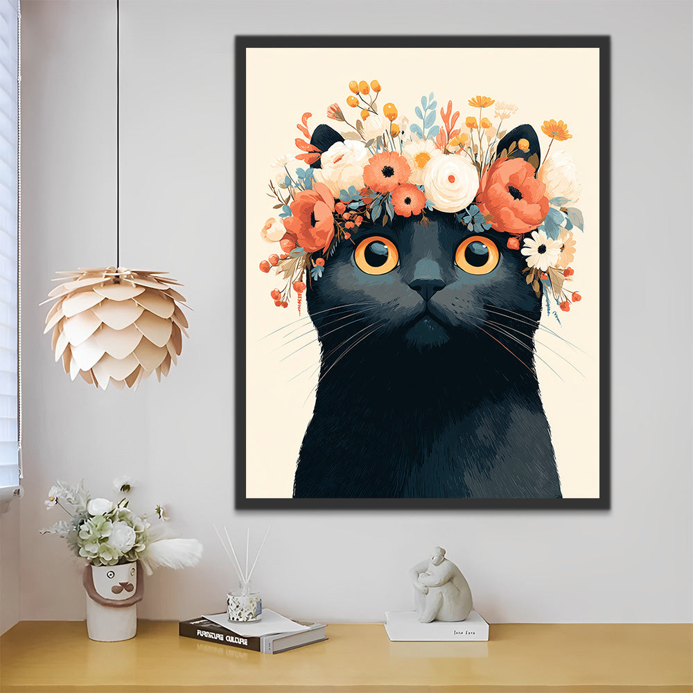 Black Cat with a Wreath Paint by Numbers