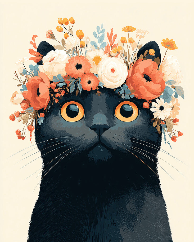 Black Cat with a Wreath Paint by Numbers