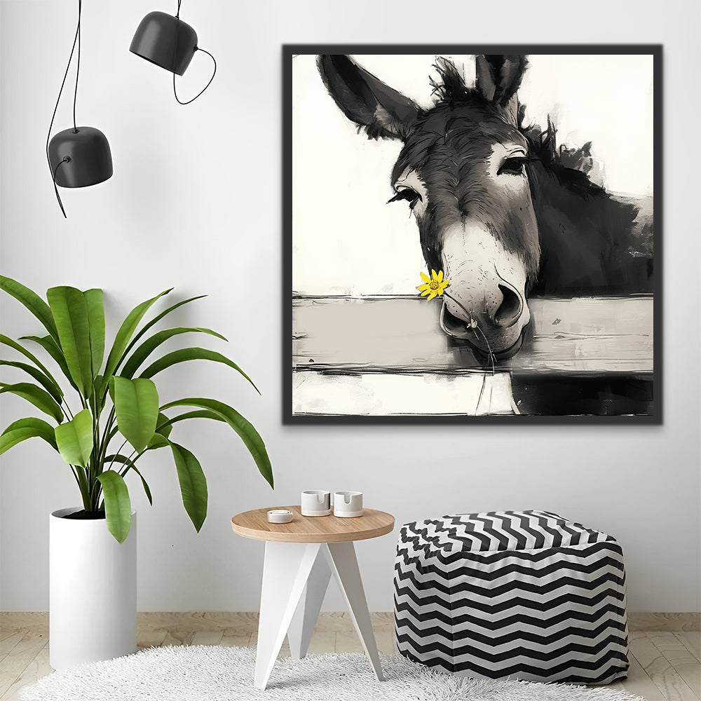 Black Donkey and Small Yellow Flower Paint by Numbers