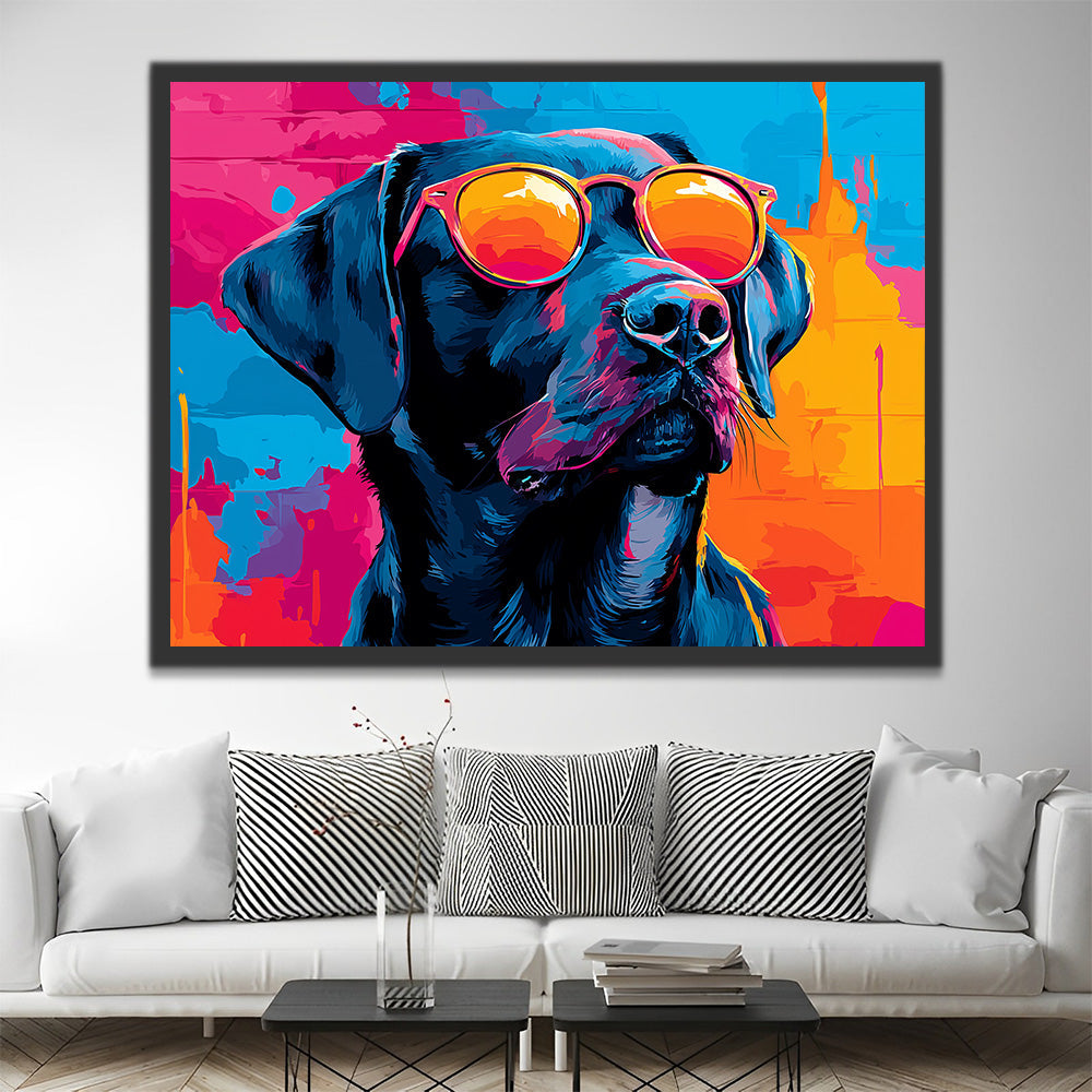 Black Labrador Wearing Orange Sunglasses Paint by Numbers