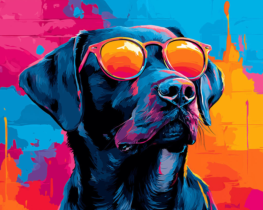 Black Labrador Wearing Orange Sunglasses Paint by Numbers