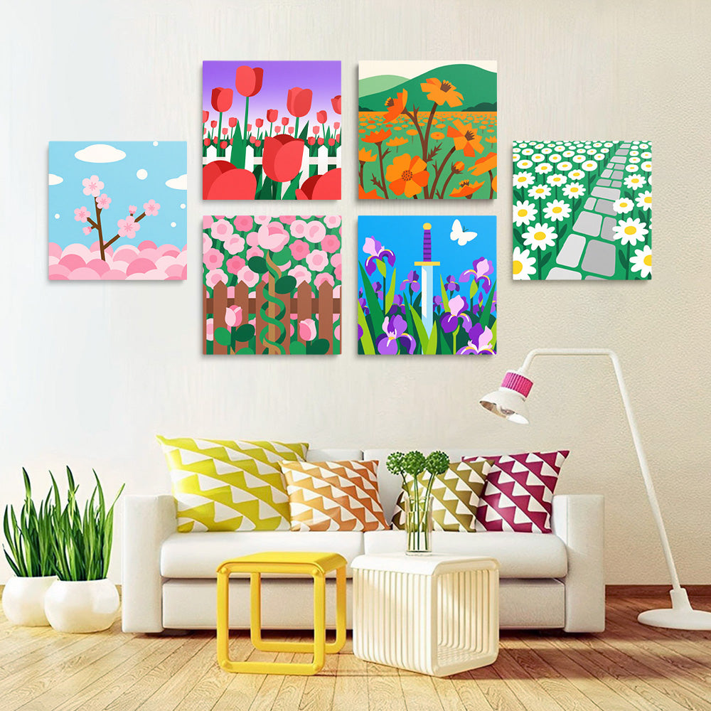 Blooming Flower Fields 6 Pieces Mini Paint by Numbers
