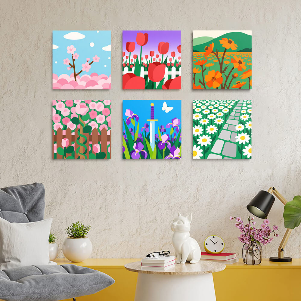 Blooming Flower Fields 6 Pieces Mini Paint by Numbers