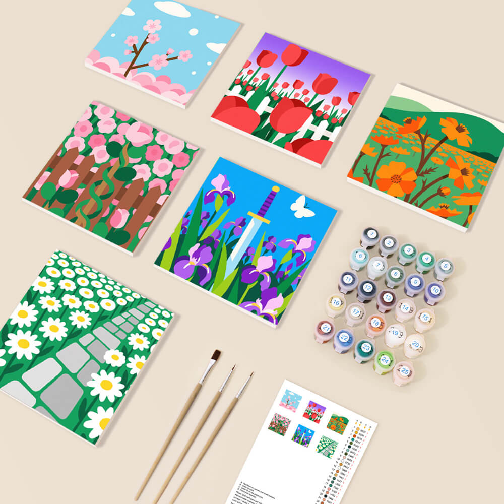 Blooming Flower Fields 6 Pieces Mini Paint by Numbers