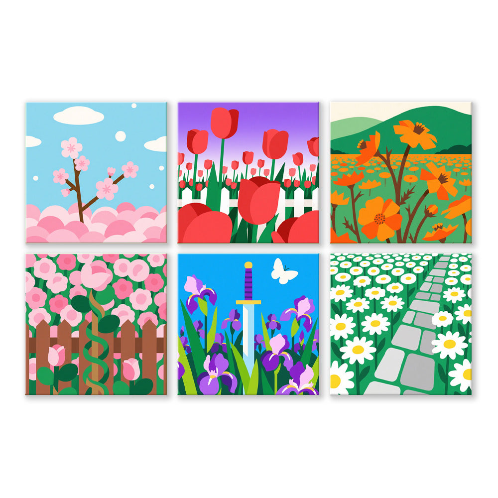 Blooming Flower Fields 6 Pieces Mini Paint by Numbers