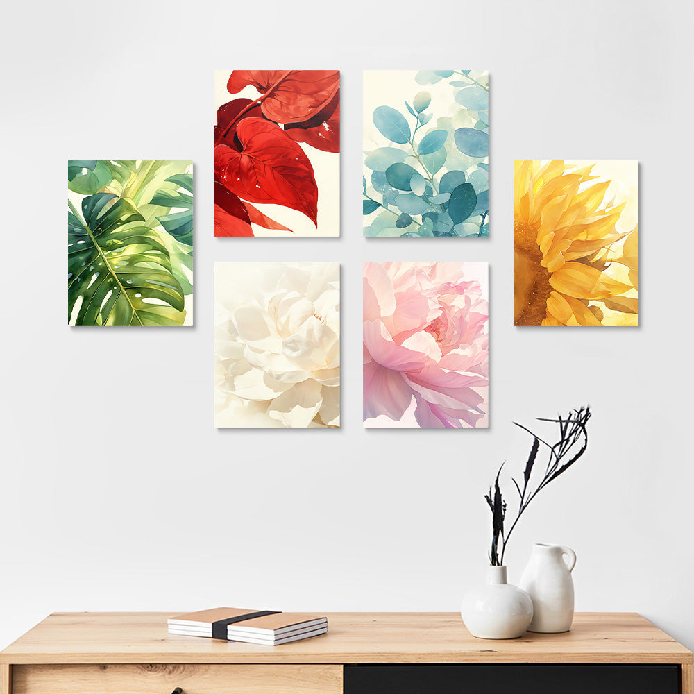 Blooming Flowers and Colorful Leaves 6 Pieces Mini Paint by Numbers
