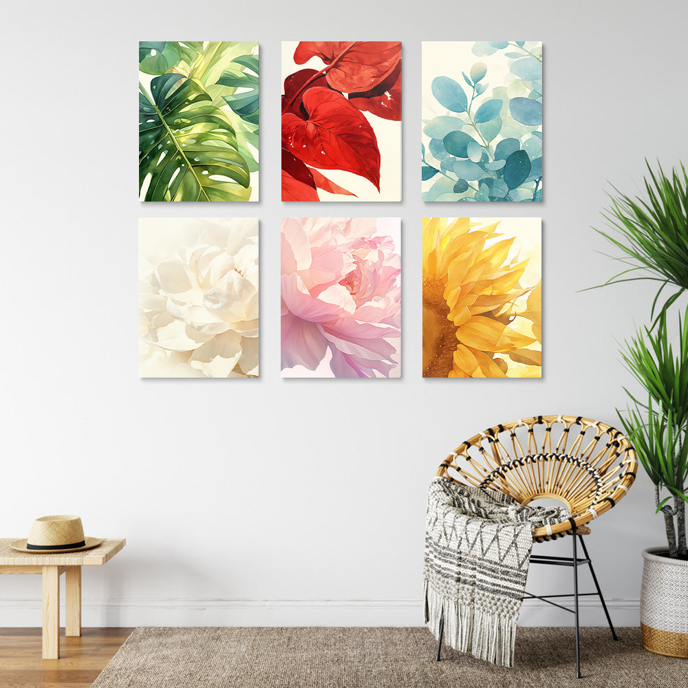Blooming Flowers and Colorful Leaves 6 Pieces Mini Paint by Numbers