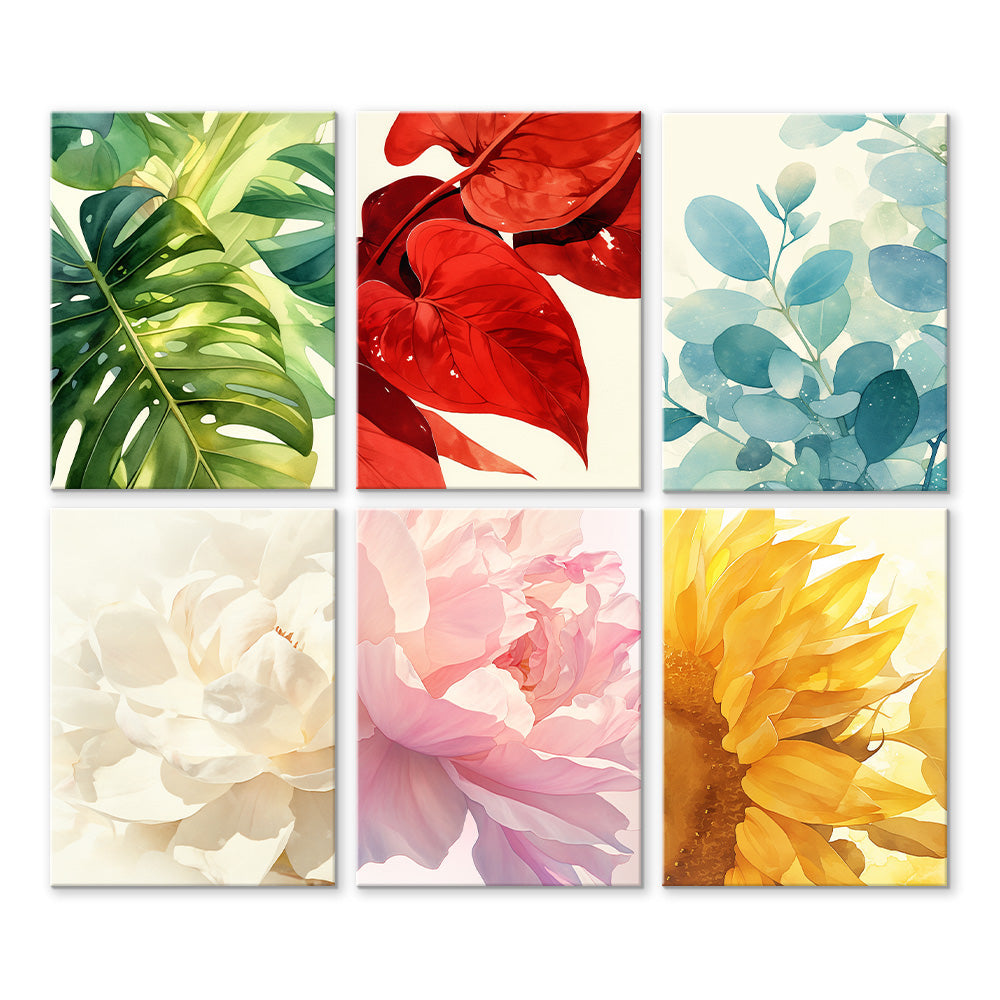 Blooming Flowers and Colorful Leaves 6 Pieces Mini Paint by Numbers