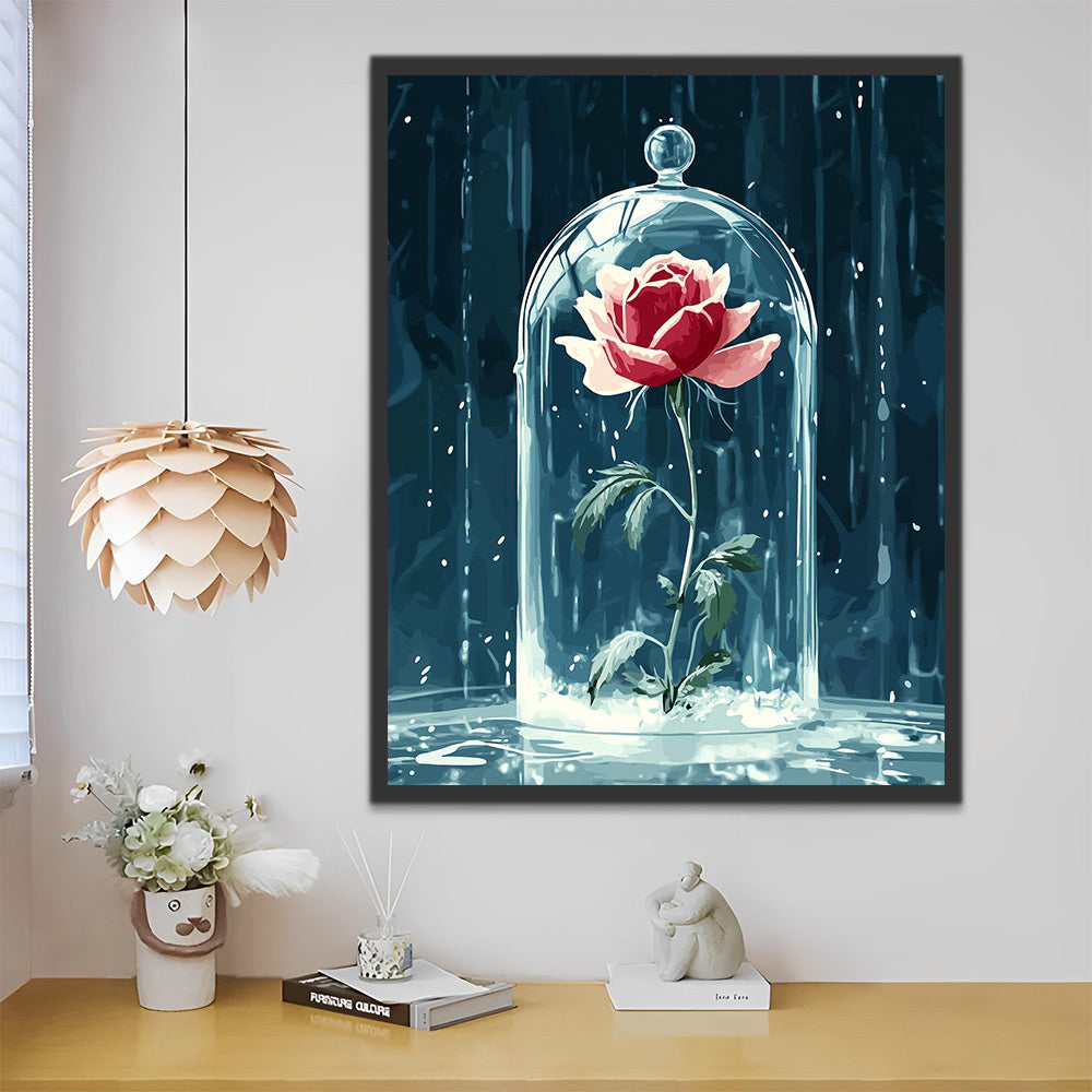 Blooming Rose in Glass Dome Paint by Numbers