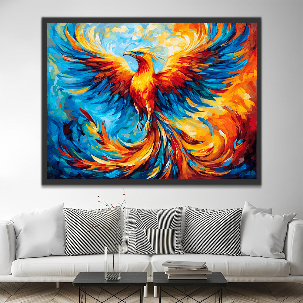 Blue and Fire Phoenix Paint by Numbers