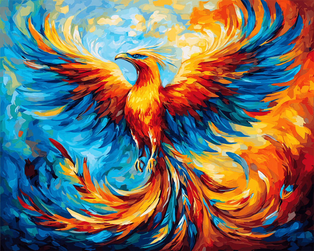 Blue and Fire Phoenix Paint by Numbers