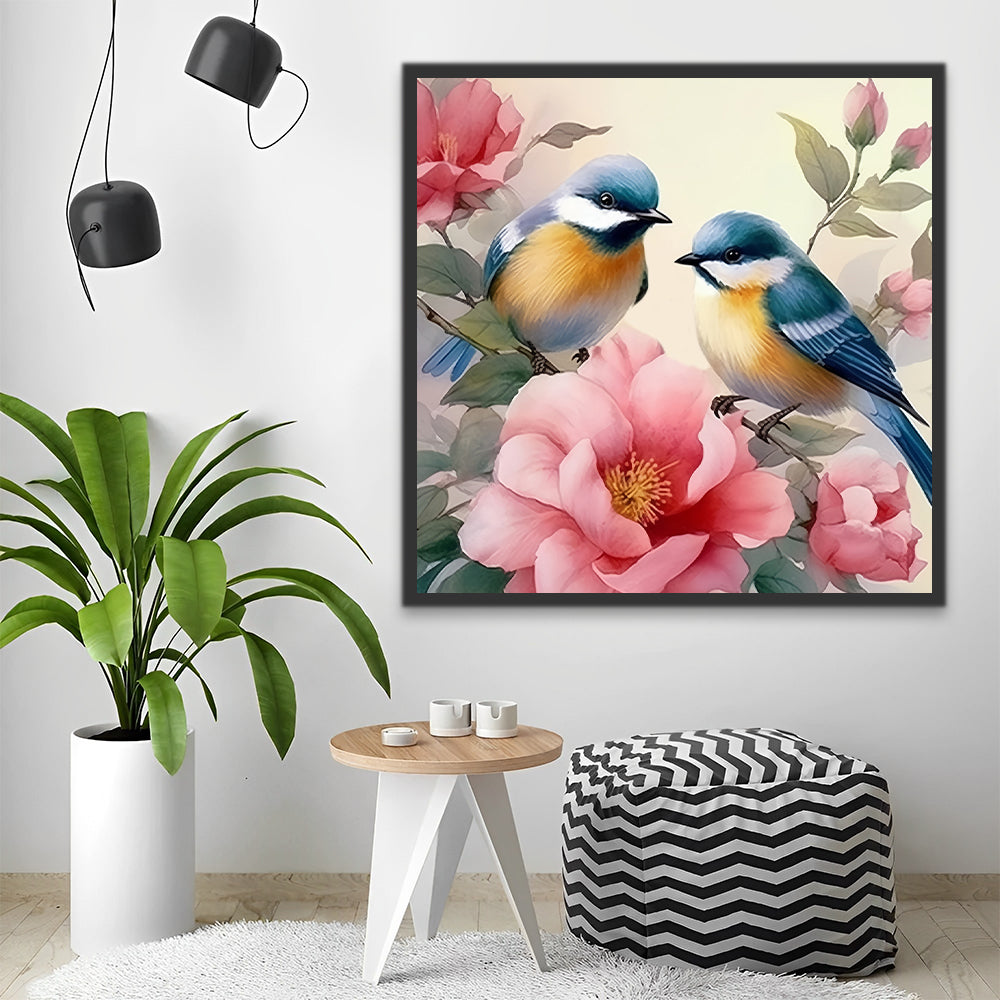 Blue Birds and Pink Flowers Paint by Numbers