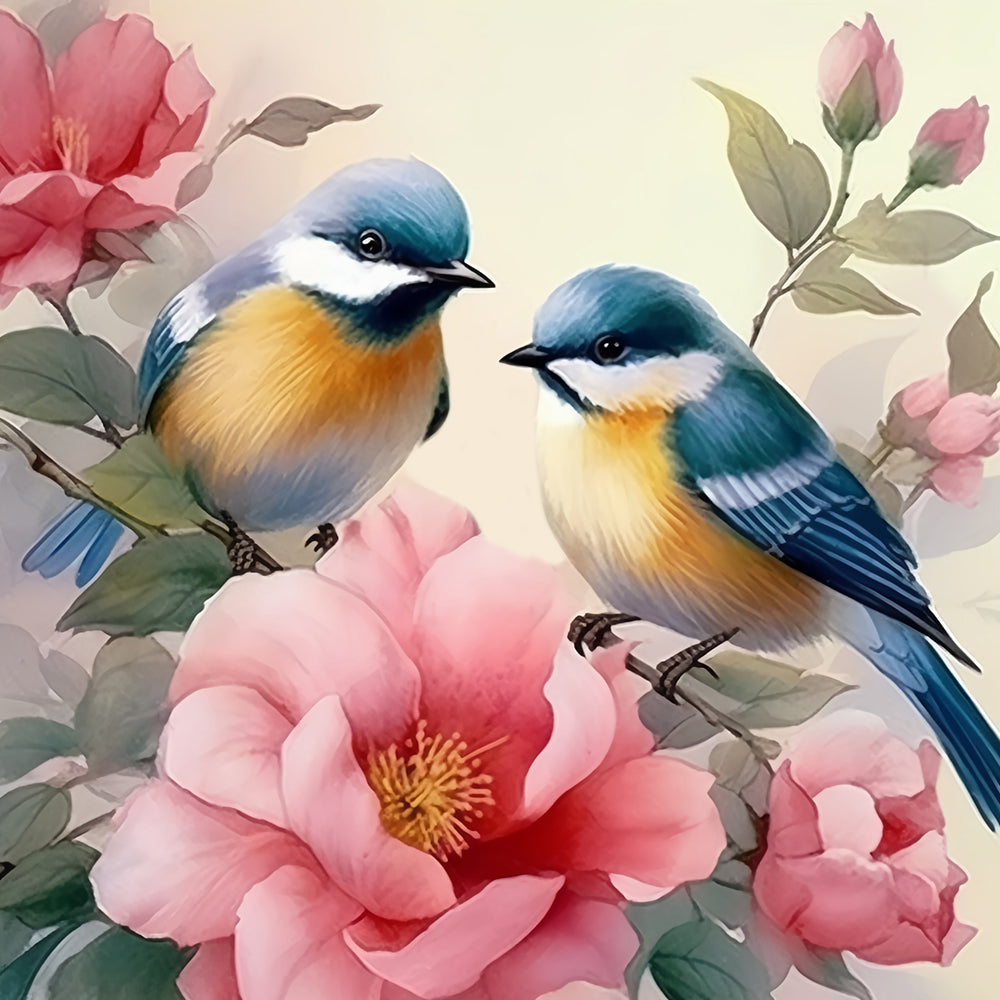 Blue Birds and Pink Flowers Paint by Numbers