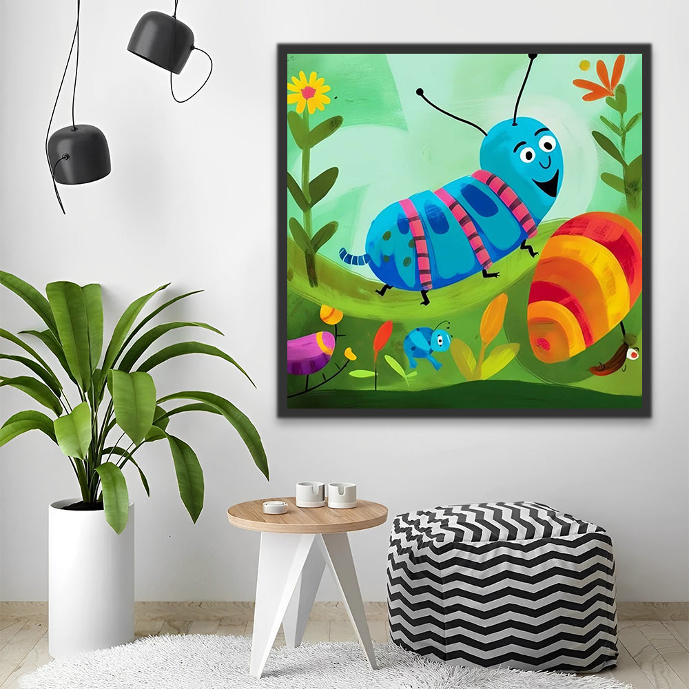 Blue Cartoon Caterpillar Paint by Numbers for Kids