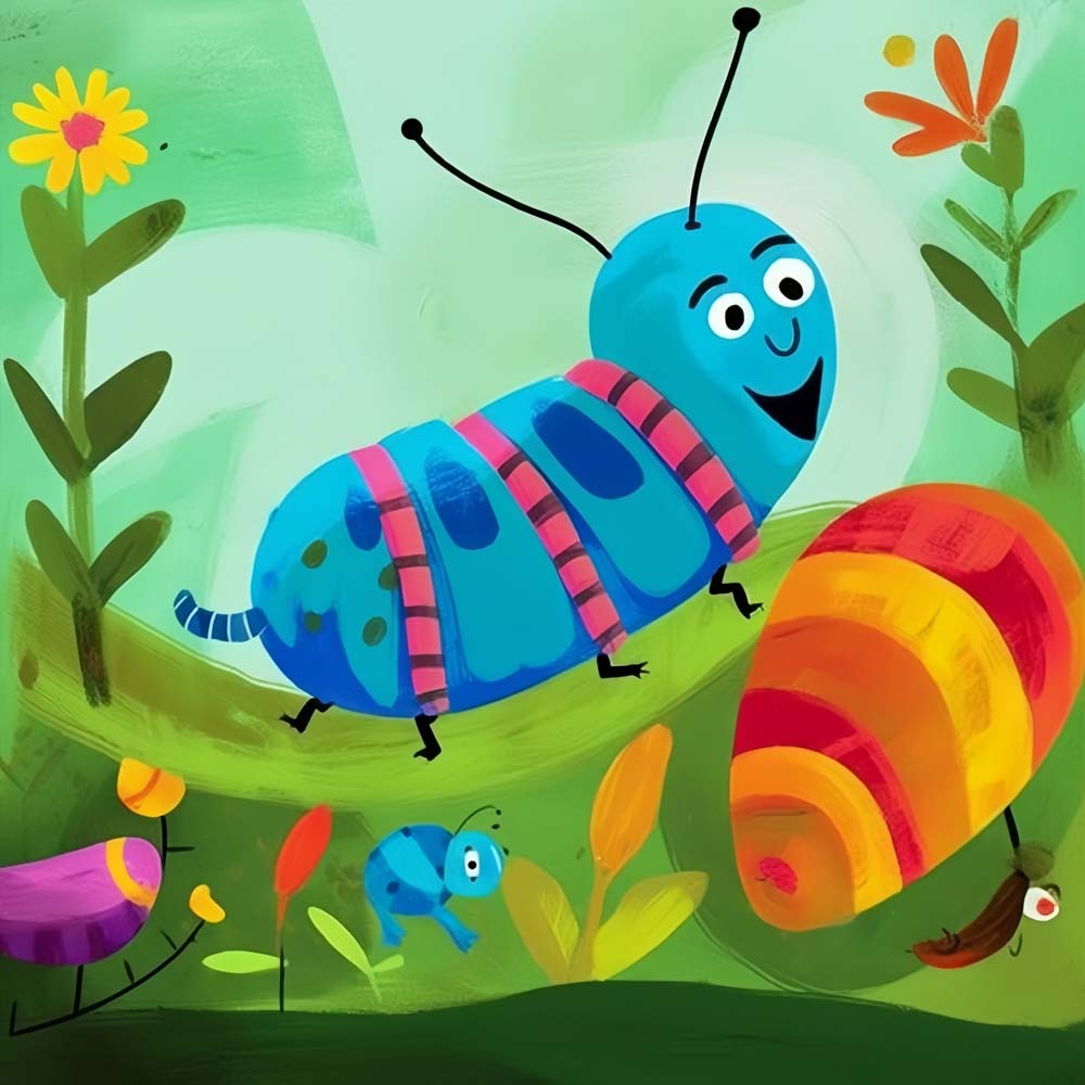 Blue Cartoon Caterpillar Paint by Numbers for Kids