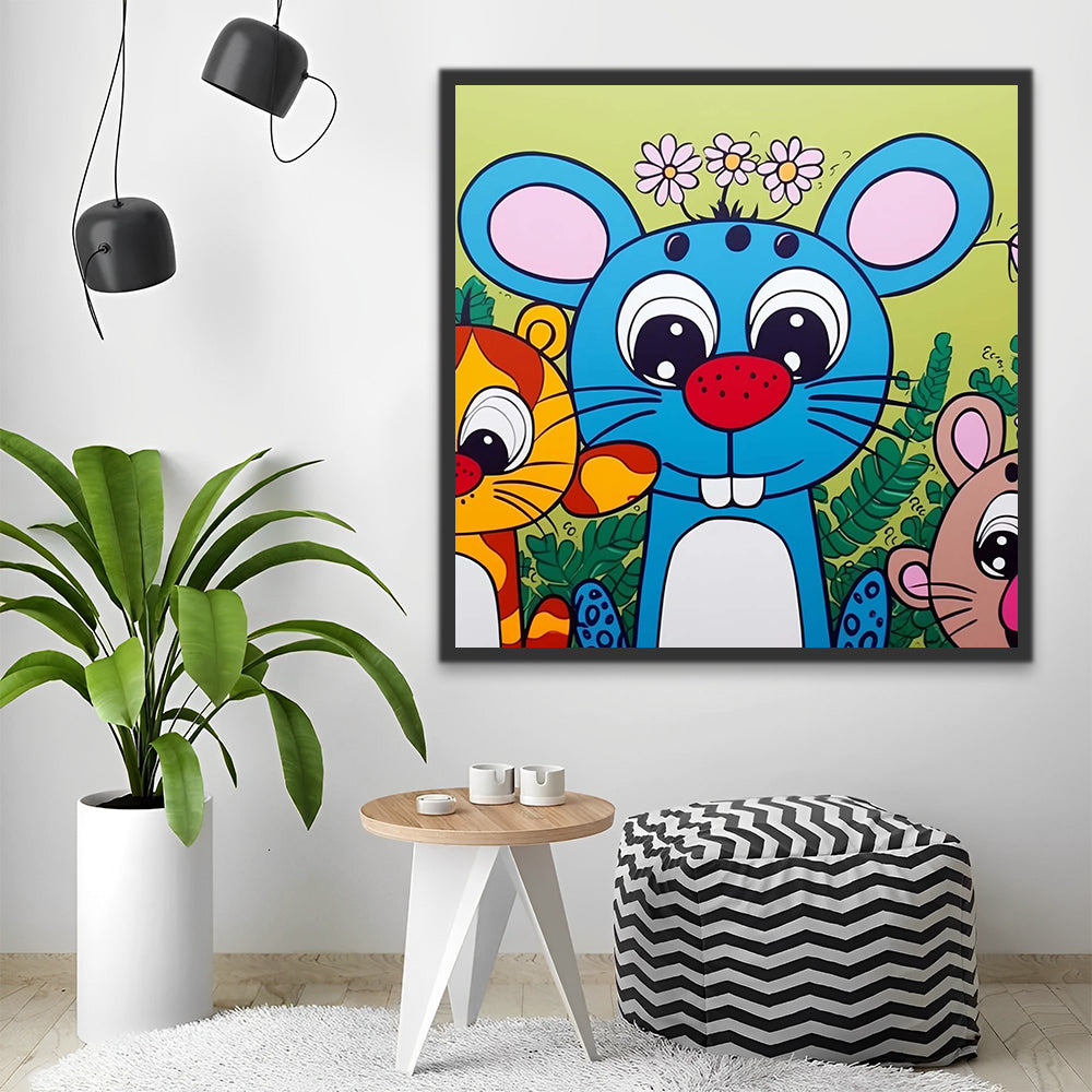 Blue Cartoon Mouse Paint by Numbers for Kids