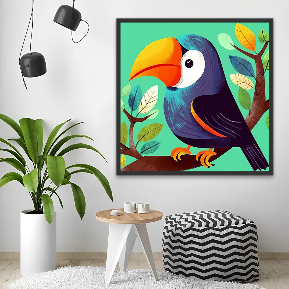 Blue Cartoon Parrot on Branch Paint by Numbers for Kids