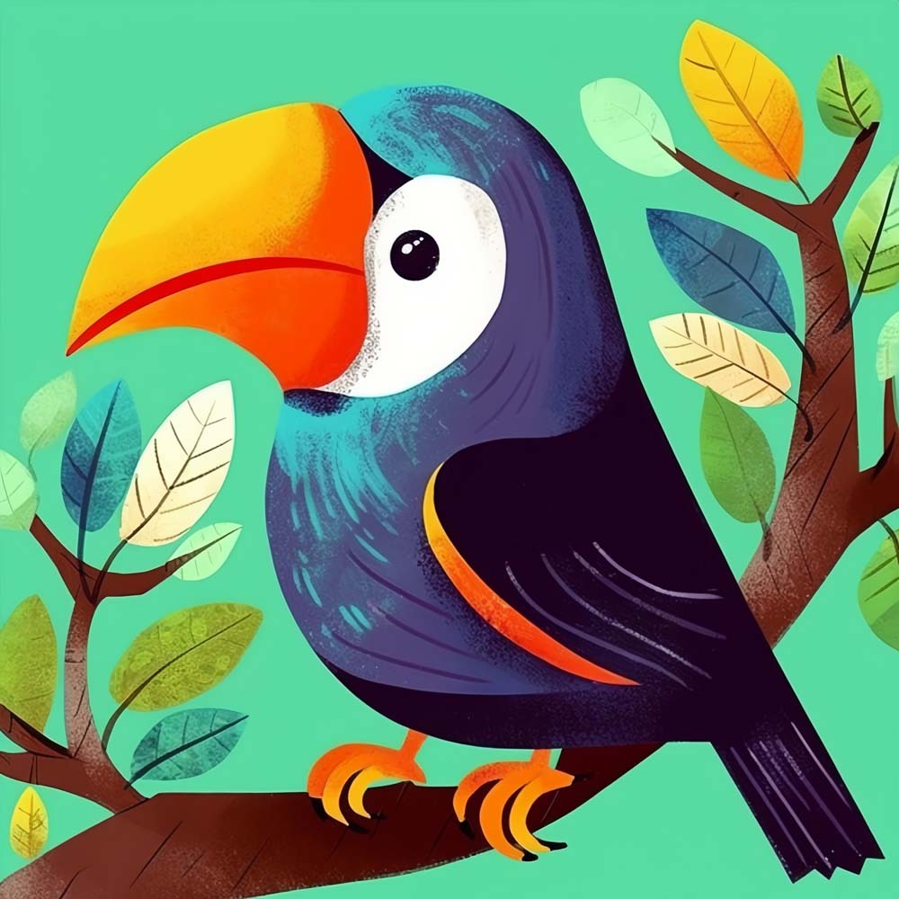 Blue Cartoon Parrot on Branch Paint by Numbers for Kids