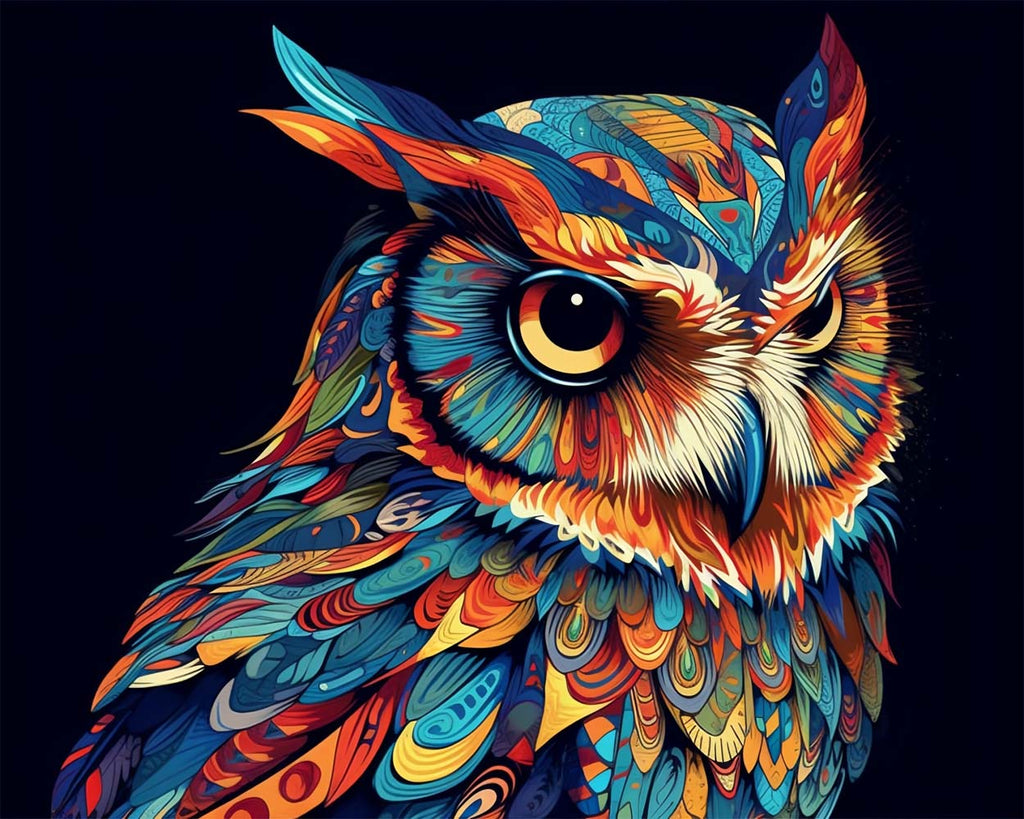 Blue Owl in the Dark Paint by Numbers