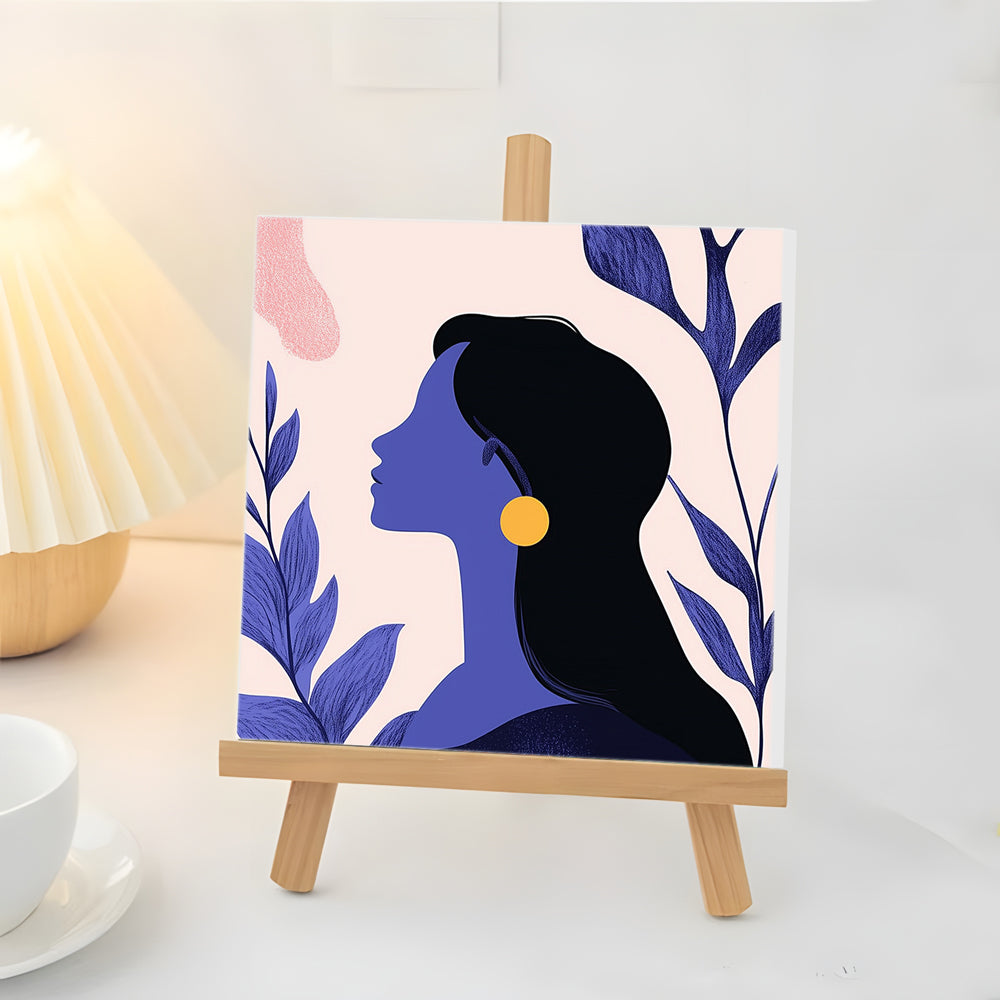 Blue Silhouette of Woman and Plants Mini Paint by Numbers