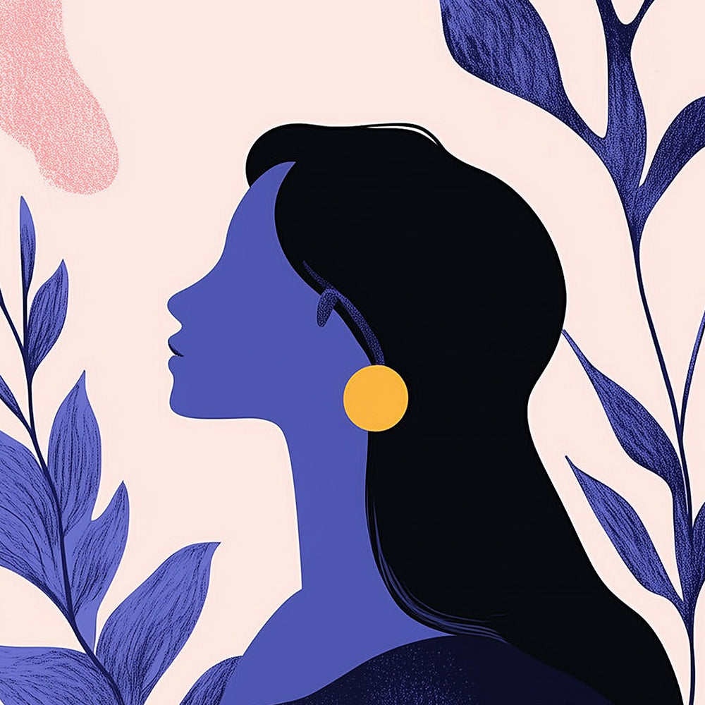 Blue Silhouette of Woman and Plants Mini Paint by Numbers