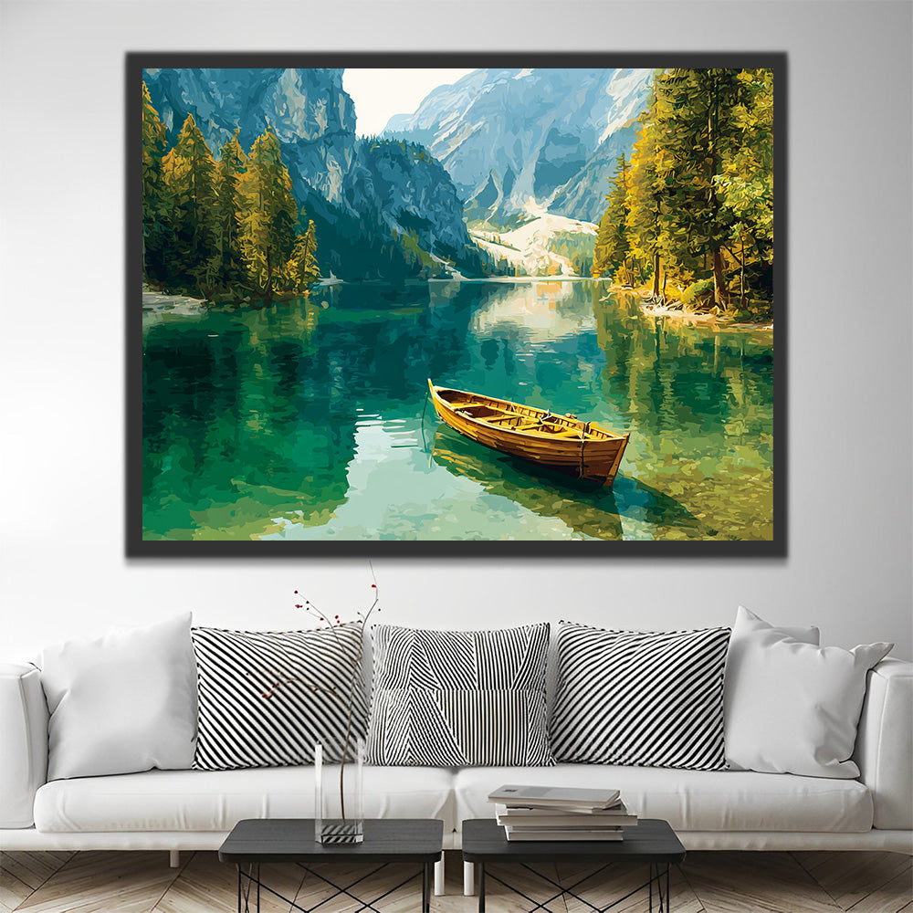 Boat on the Lake in the Mountains Paint by Numbers