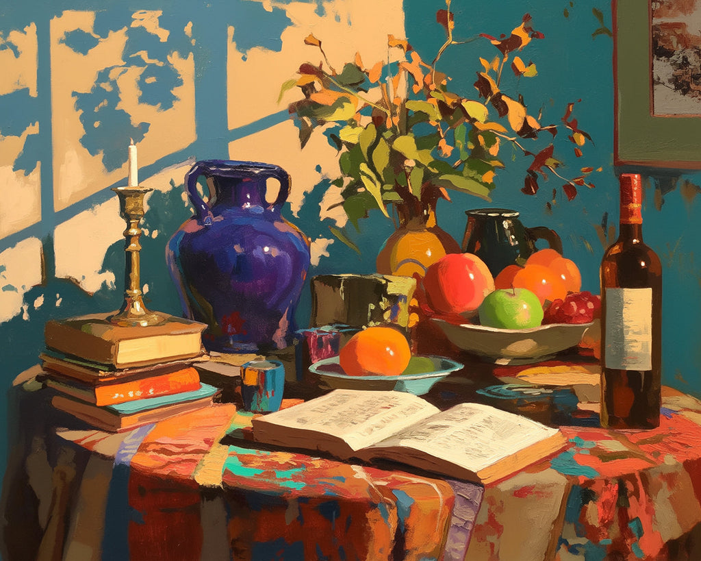 Books and Fruits on the Table Paint by Numbers