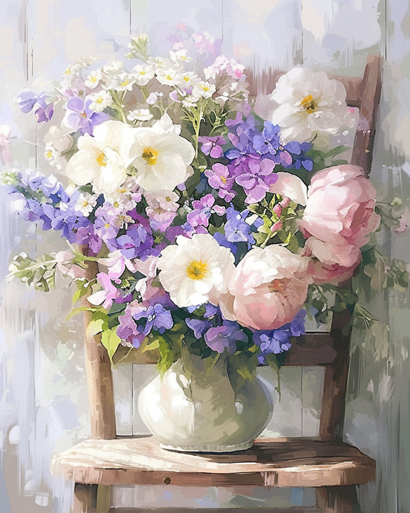 Bouquet of Flowers on a Chair Paint by Numbers