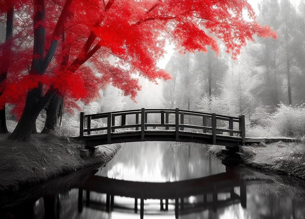 Bridge and Red Tree Paint by Numbers