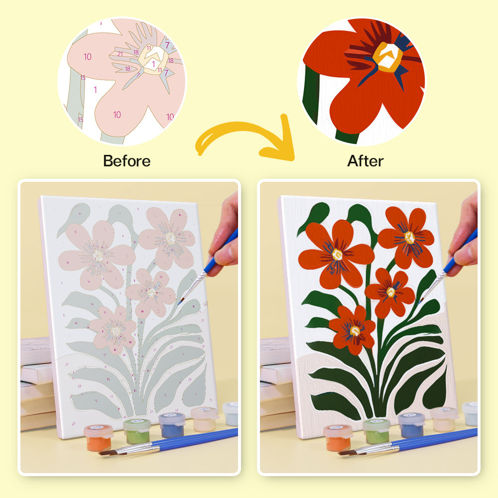 Brightly Colored Flowers amidst Green Leaves 6 Pieces Mini Paint by Numbers