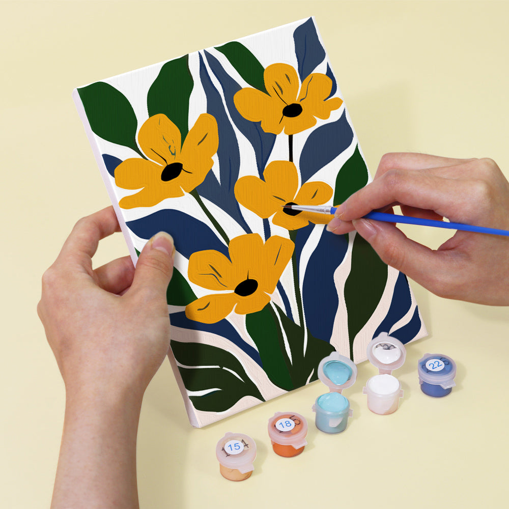 Brightly Colored Flowers amidst Green Leaves 6 Pieces Mini Paint by Numbers