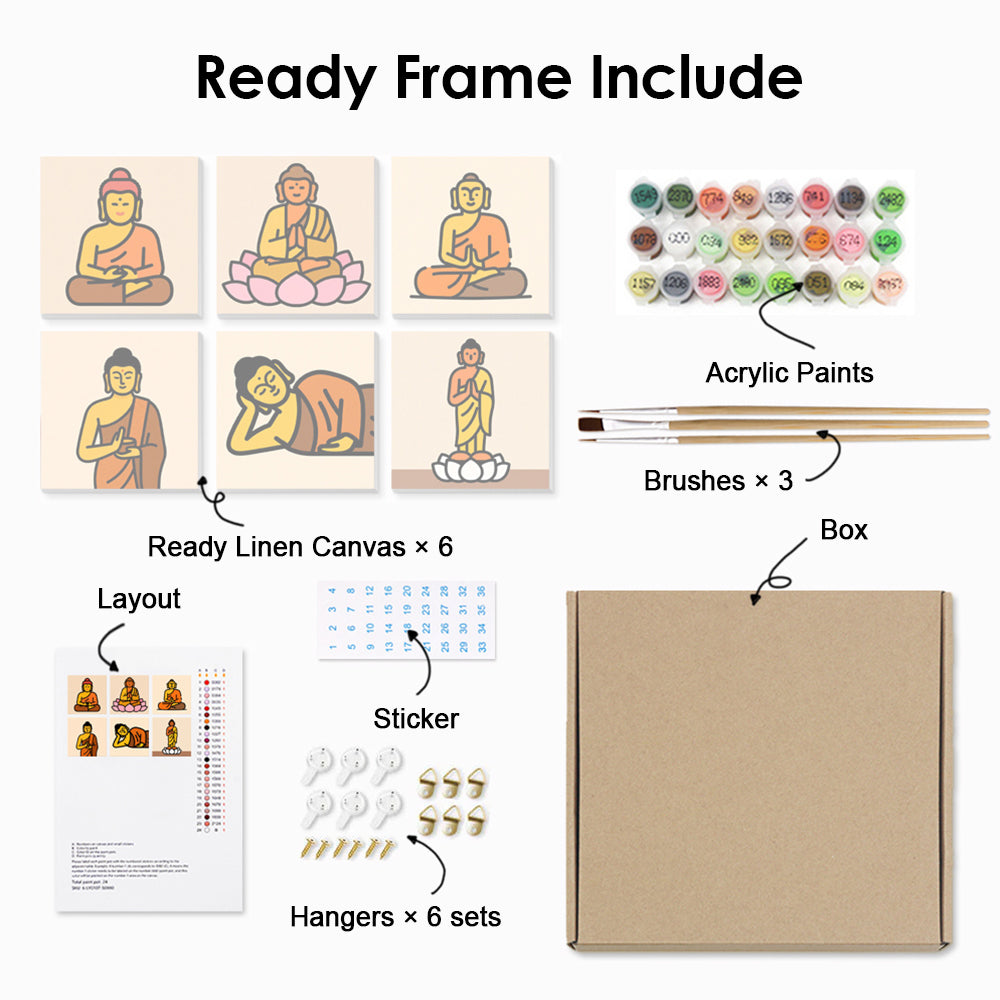Buddhist Lotus Statue 6 Pieces Mini Paint by Numbers