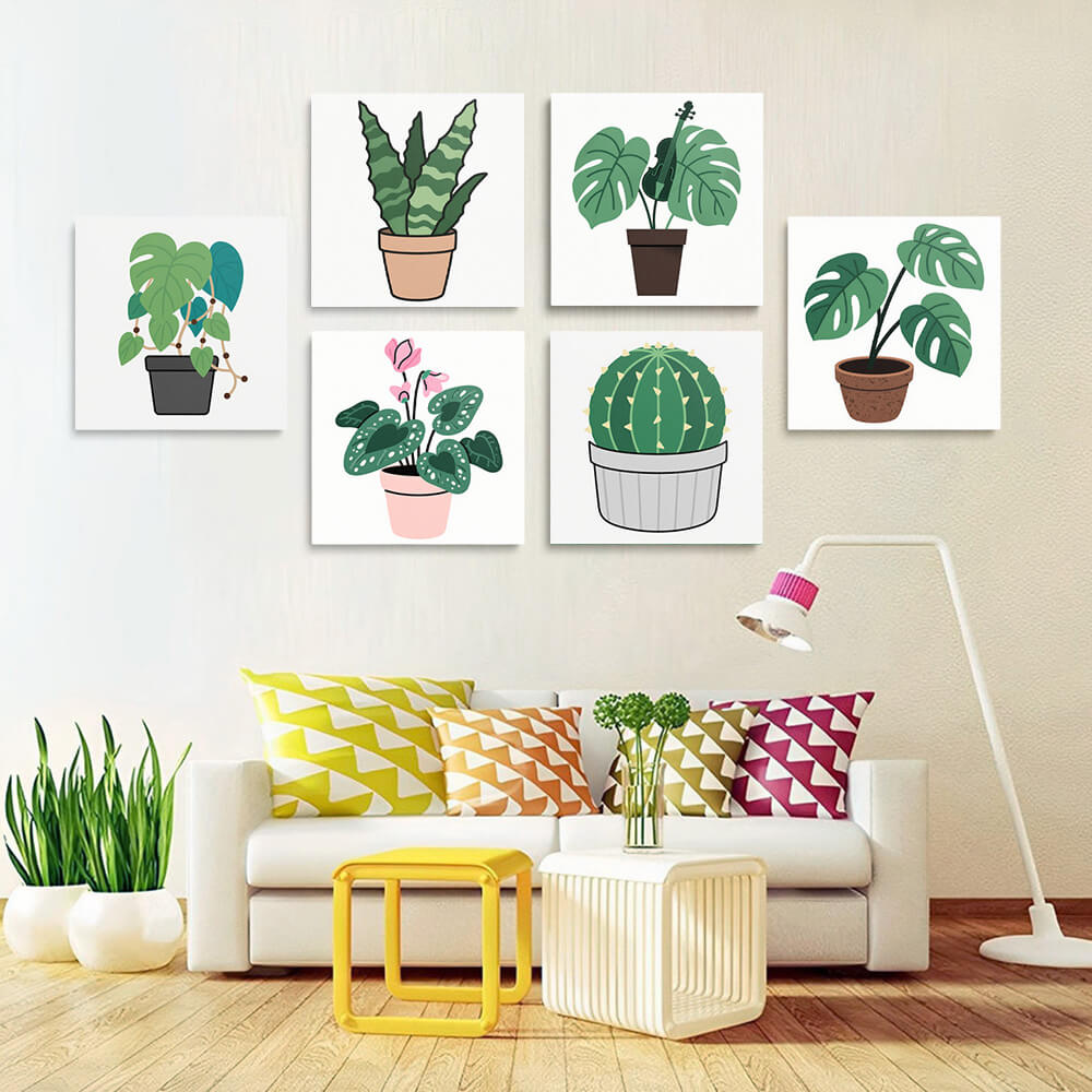 Cactus and Green Potted Plants 6 Pieces Mini Paint by Numbers 