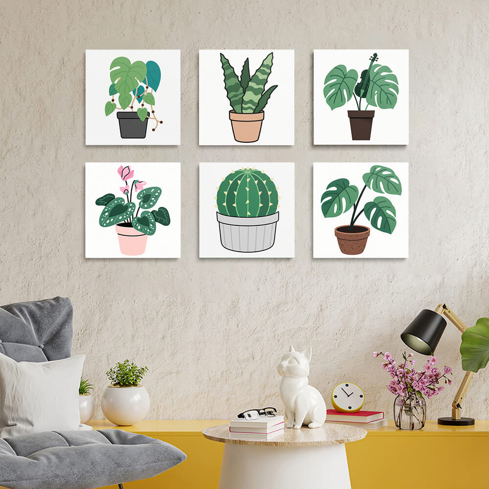 Cactus and Green Potted Plants 6 Pieces Mini Paint by Numbers 