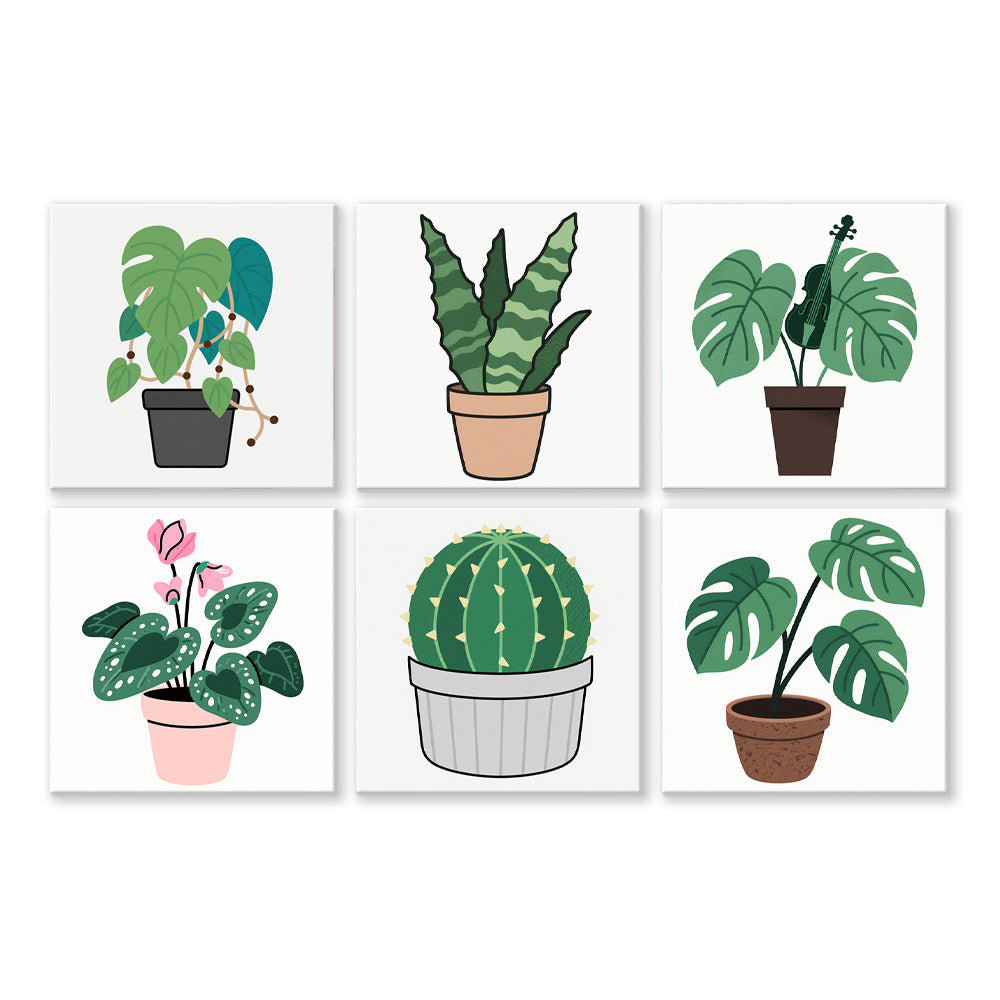 Cactus and Green Potted Plants 6 Pieces Mini Paint by Numbers 