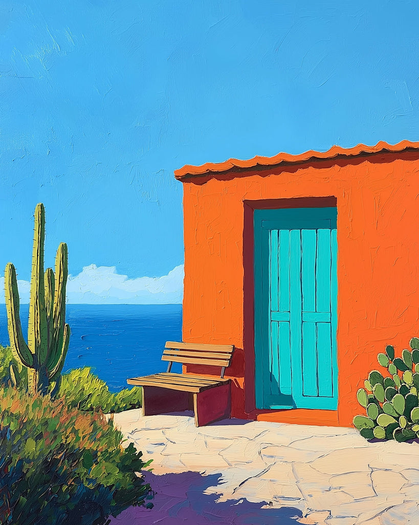 Cactus and Orange House by the Sea Paint by Numbers