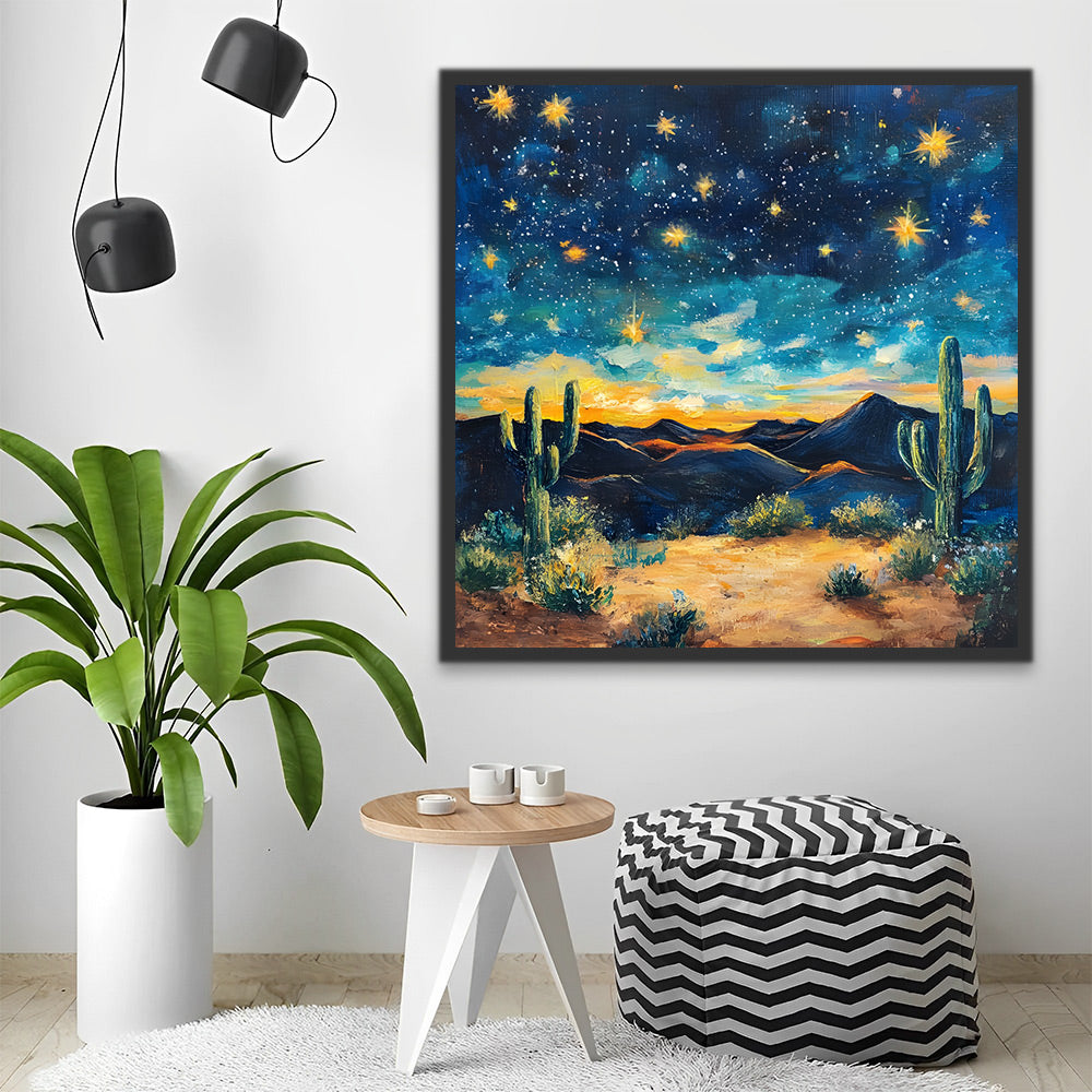 Cactus and Starry Sky in the Desert Paint by Numbers