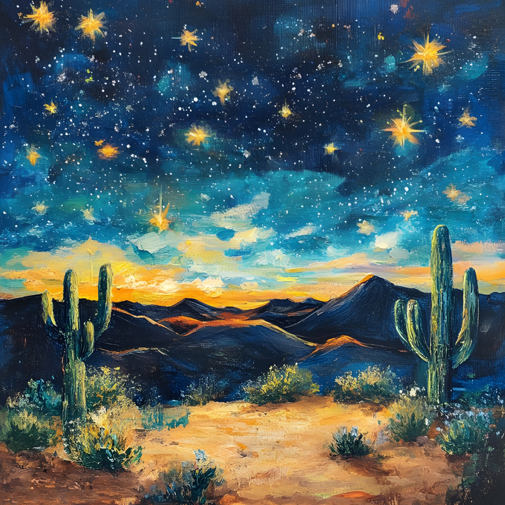 Cactus and Starry Sky in the Desert Paint by Numbers