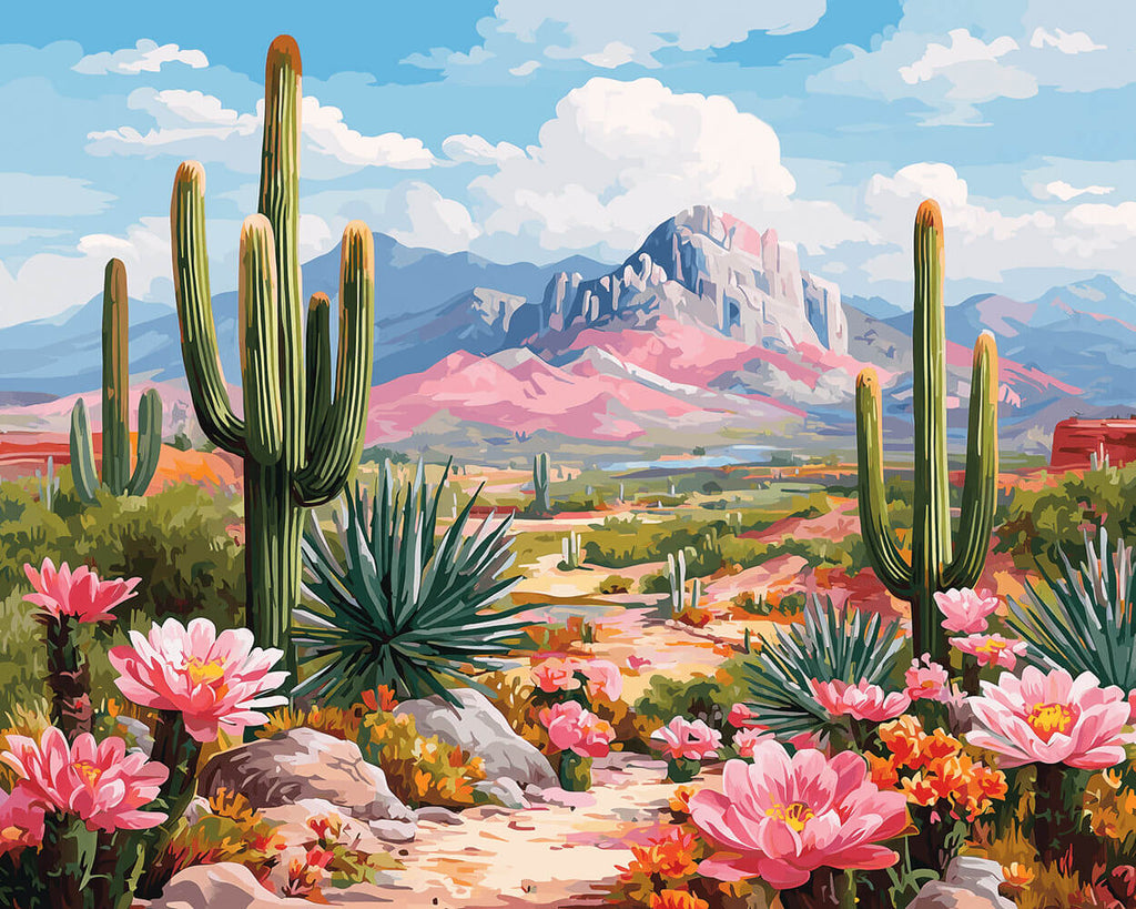 Cactus Blooming at the foot of the Mountain Paint by Numbers
