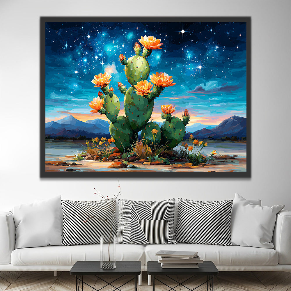 Cactus Blooming under the Starry Sky Paint by Numbers