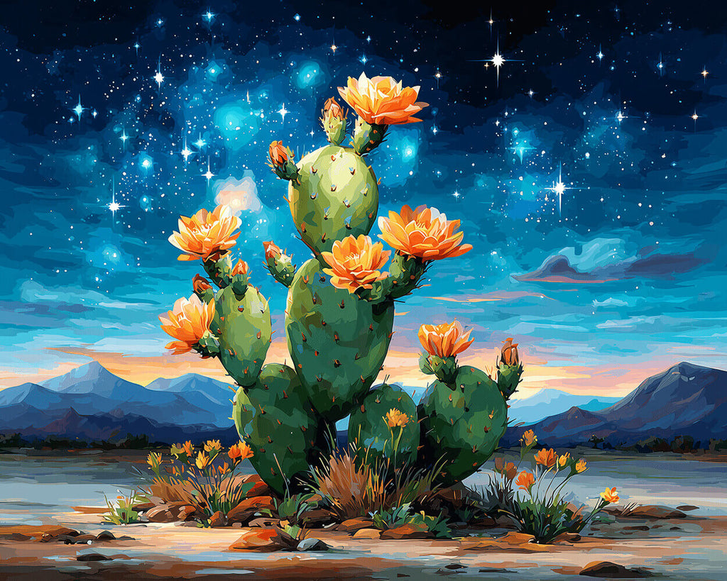 Cactus Blooming under the Starry Sky Paint by Numbers